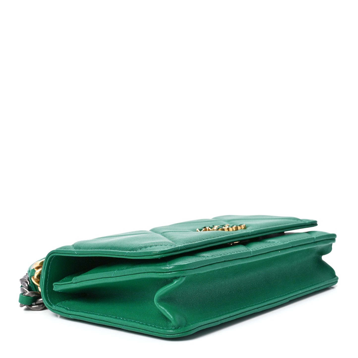 Shiny Lambskin Quilted Chanel 19 Wallet On Chain WOC Green