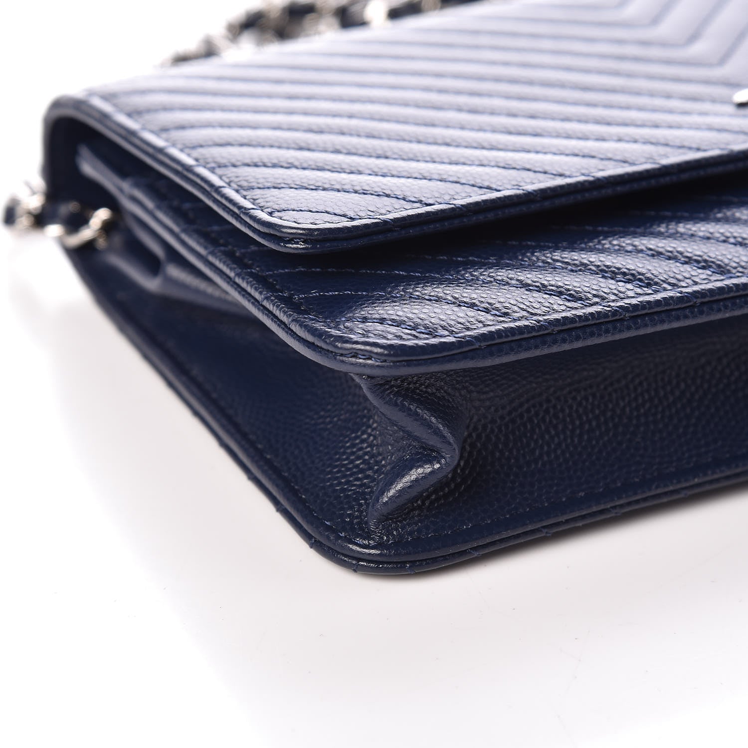 Chanel Caviar Chevron Quilted Wallet On Chain WOC Navy 5 of 12
