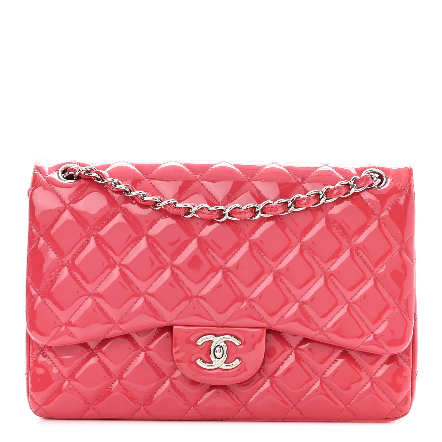 Chanel Patent Quilted Jumbo Double Flap Pink 1 of 14