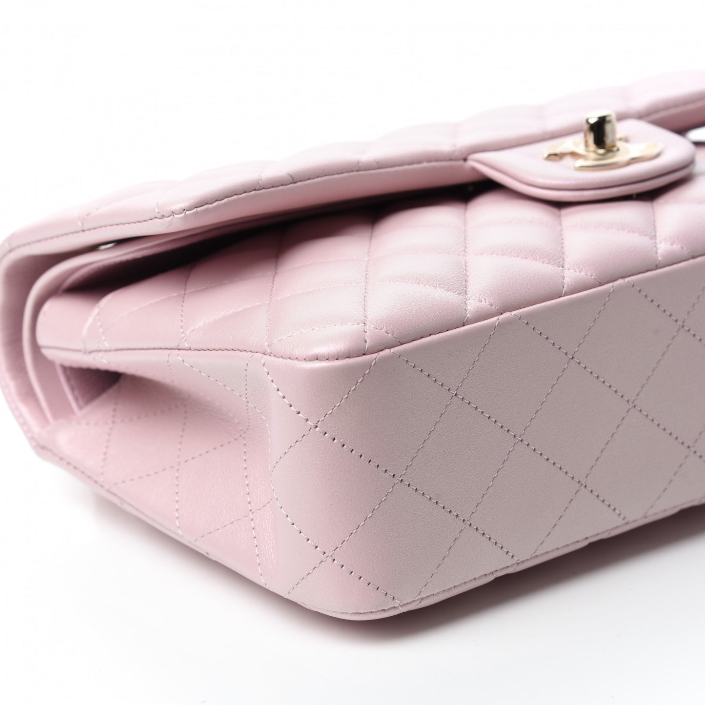 Iridescent Calfskin Quilted Medium Double Flap Light Pink