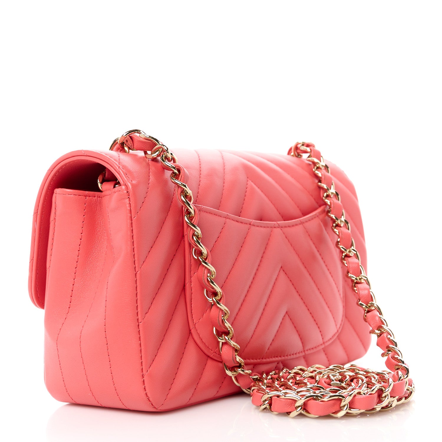 Chanel Lambskin Chevron Quilted Mini Rectangular Flap Pink 3 of 12