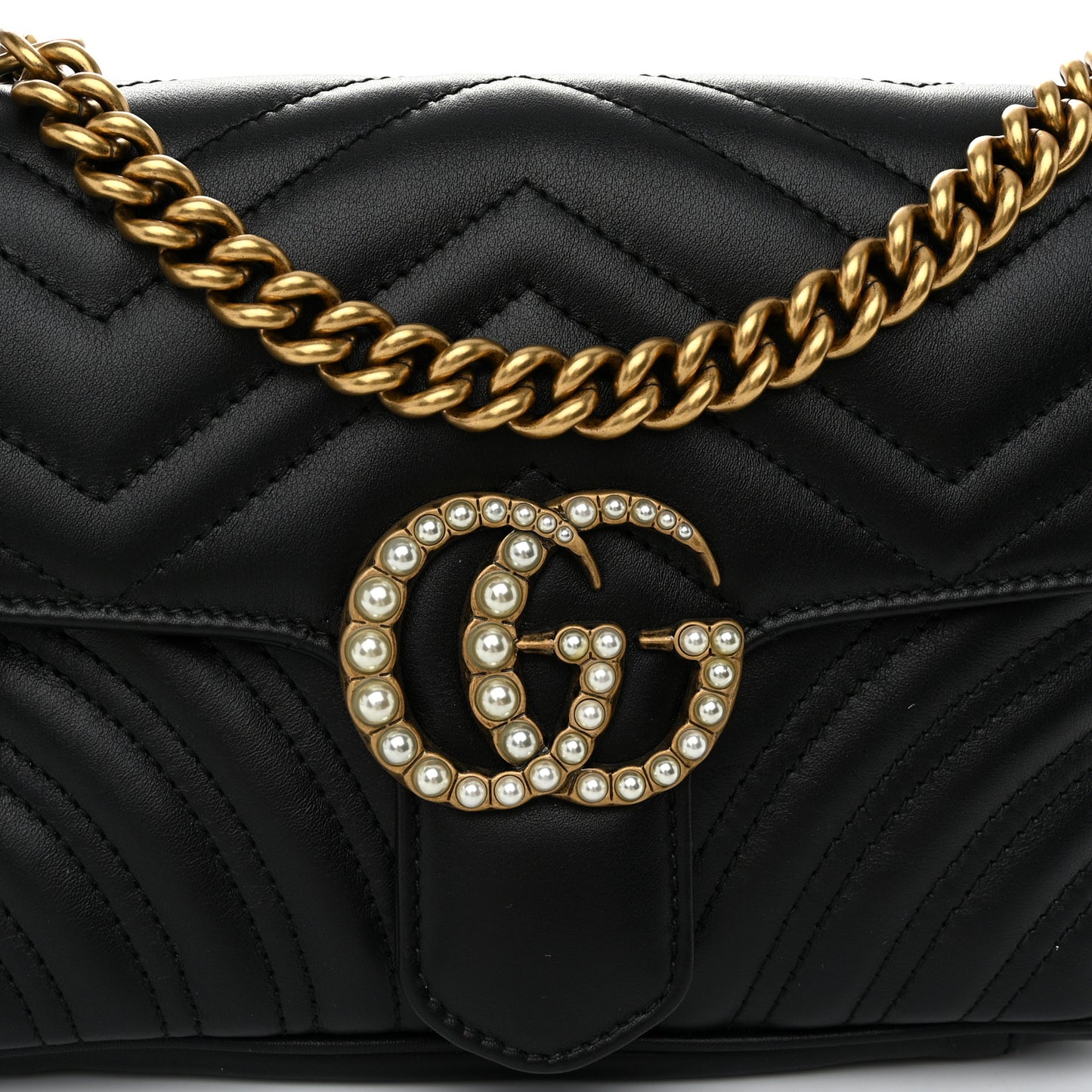 Calfskin Matelasse Pearly GG Marmont Chain Belt Bag Black