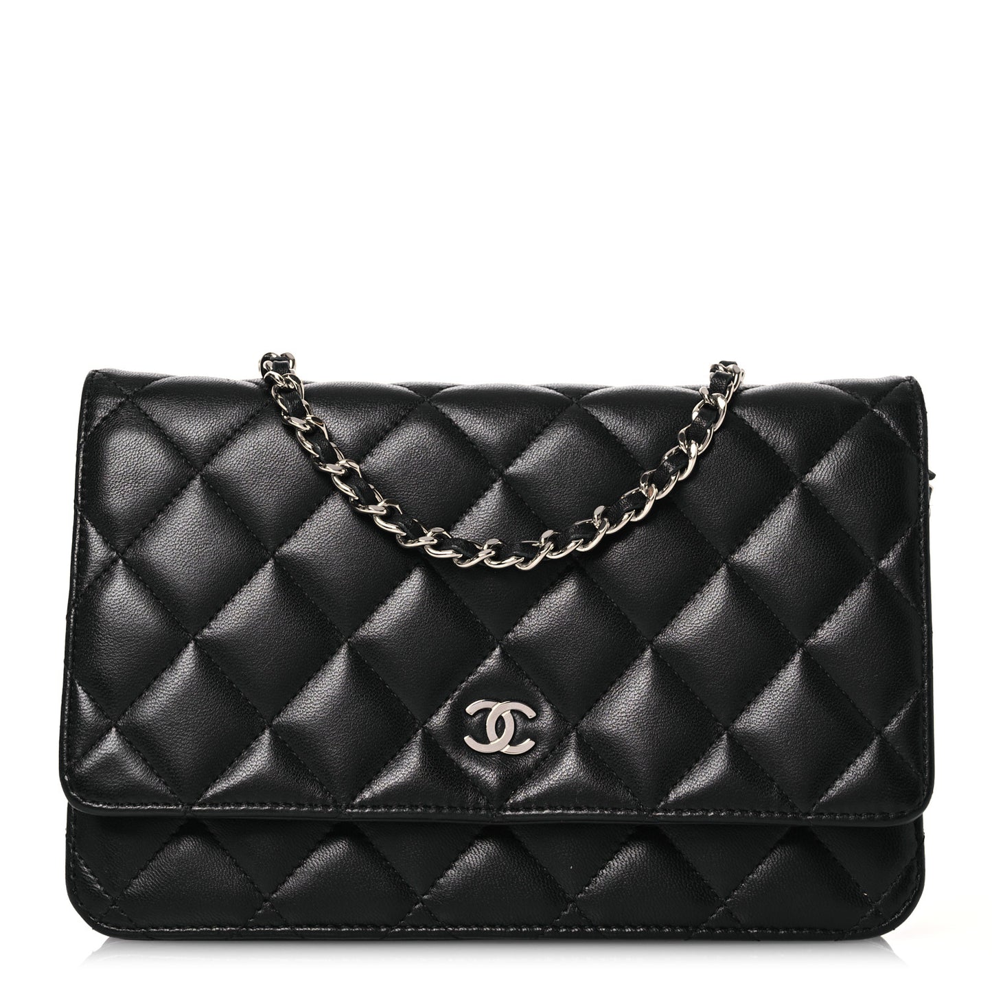 Lambskin Quilted Wallet On Chain WOC Black