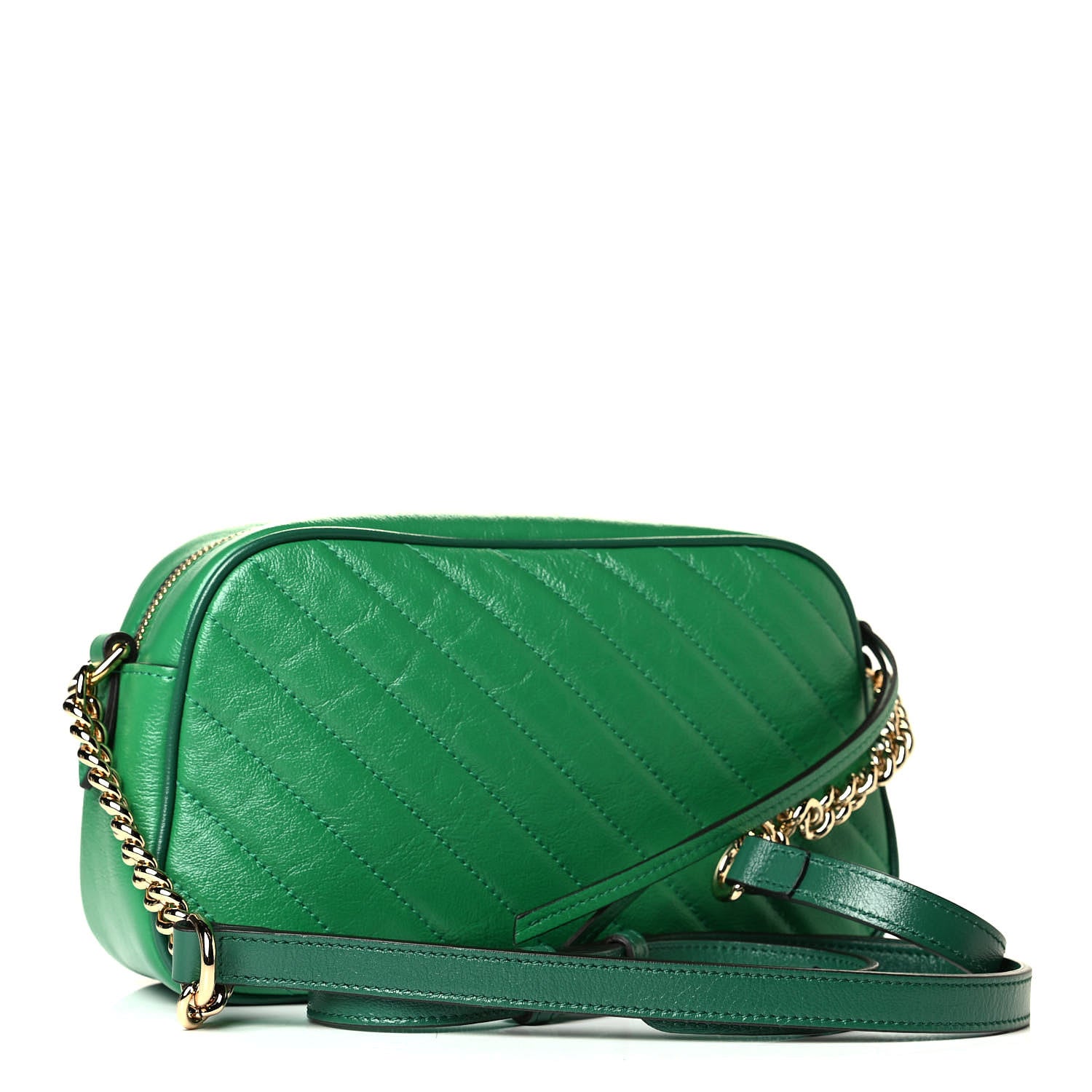Gucci Azalea Calfskin Enamel Matelasse Diagonal Small Torchon GG Marmont Chain Shoulder Bag New Shamarock Emerald 2 of 7