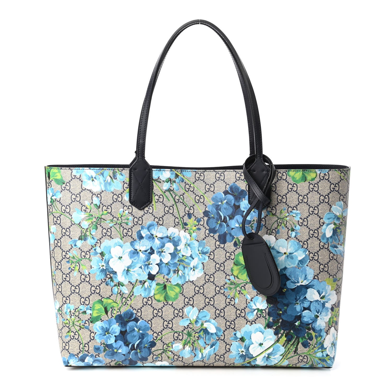 Gucci GG Supreme Monogram Blooms Medium Reversible Tote Beige Blue Navy 1 of 16