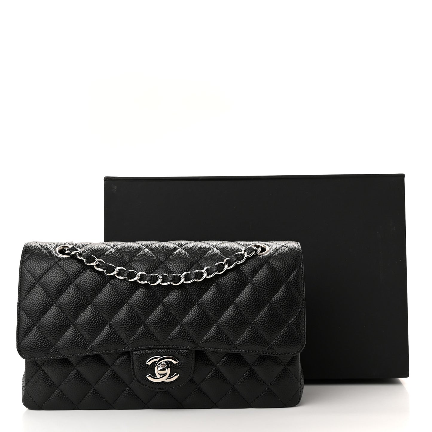Caviar Quilted Medium Double Flap Black