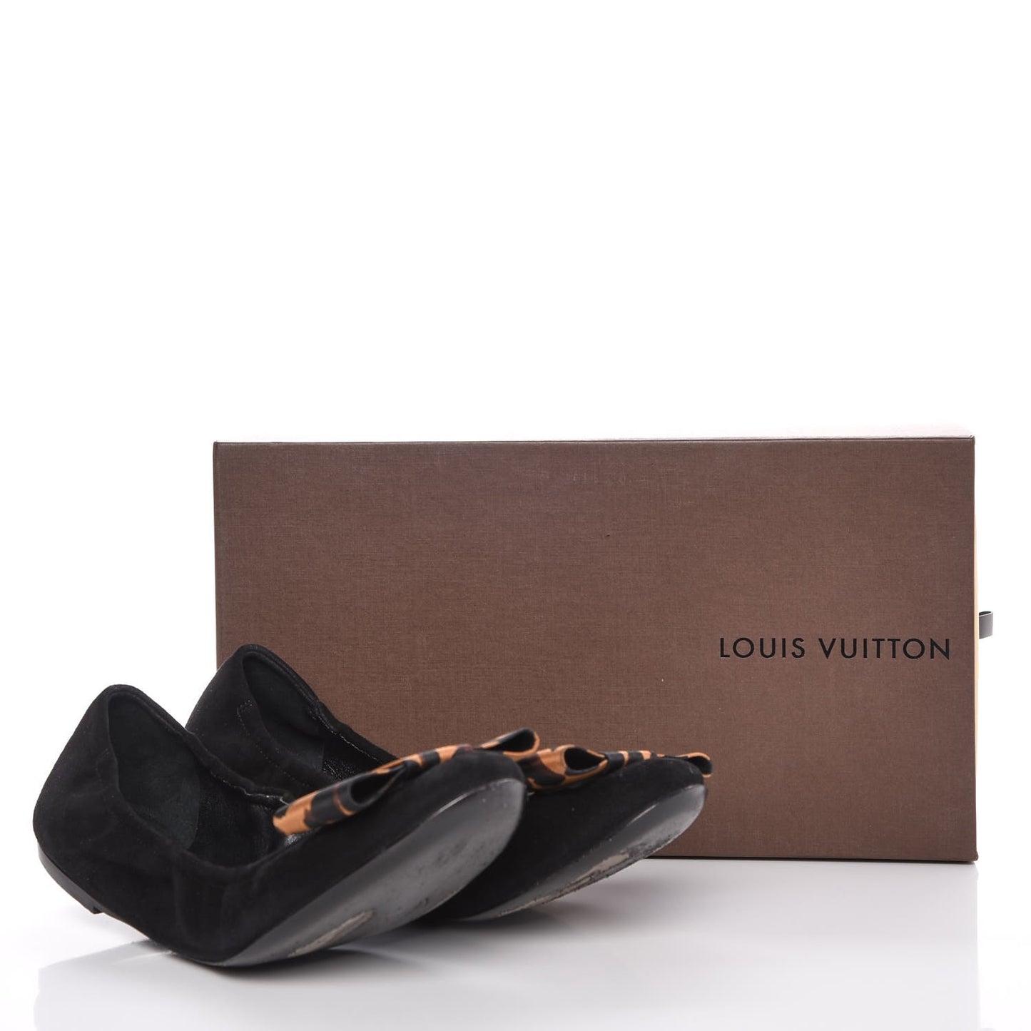 Suede Satin Leopard Mimi Bow Ballerina Flats 38.5 Black