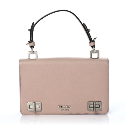 Prada Saffiano Double Turnlock Top Handle Flap Shoulder Bag Cipria 1 of 7
