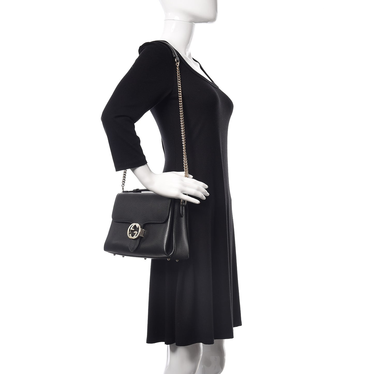 Dollar Calfskin Interlocking G Top Handle Shoulder Bag Loess