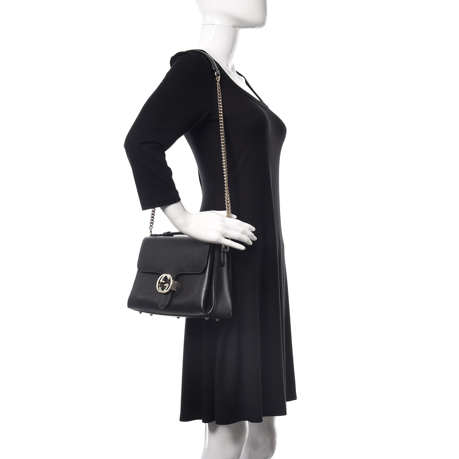 Gucci Dollar Calfskin Interlocking G Top Handle Shoulder Bag Loess 2 of 11