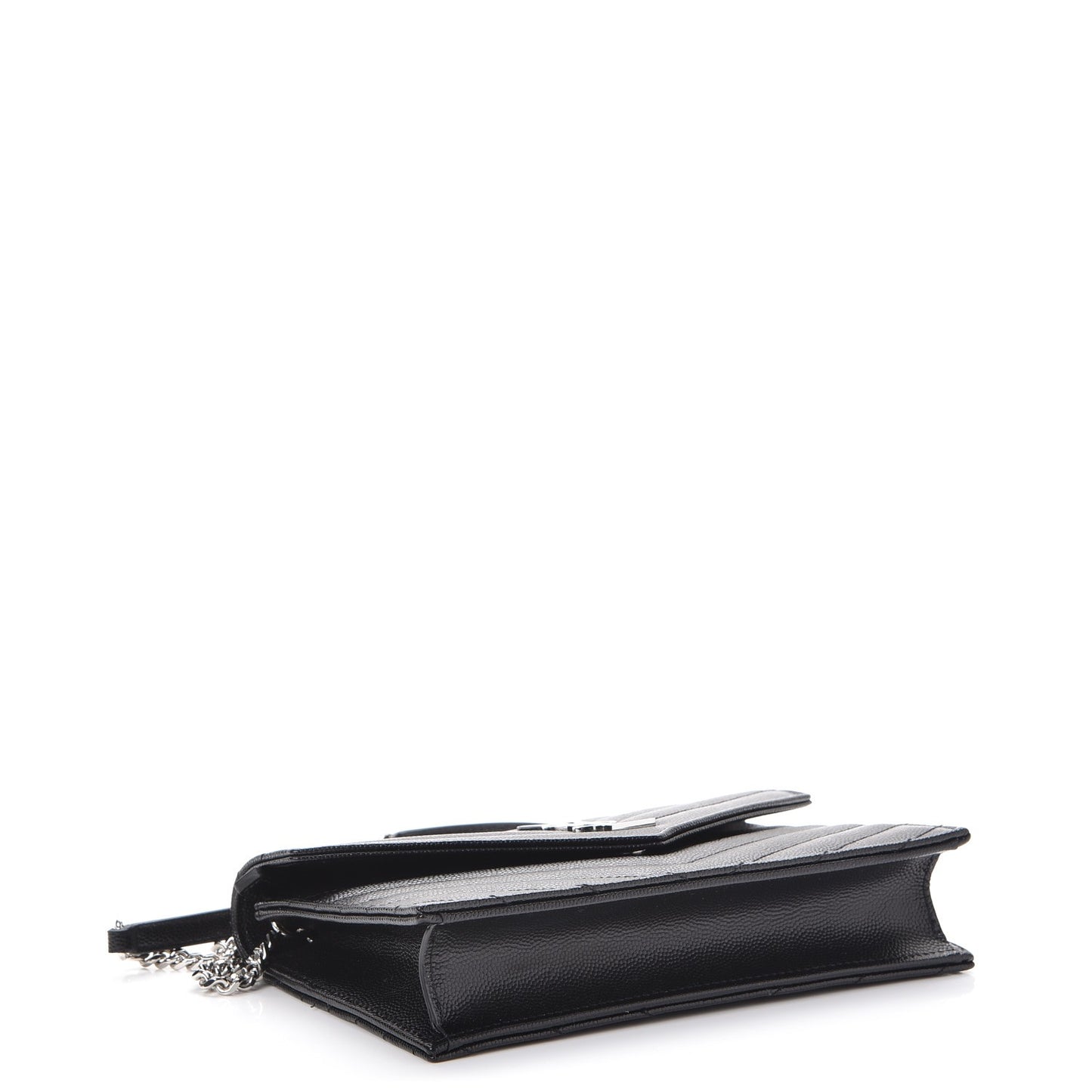Grain De Poudre Matelasse Chevron Monogram Envelope Chain Wallet Black