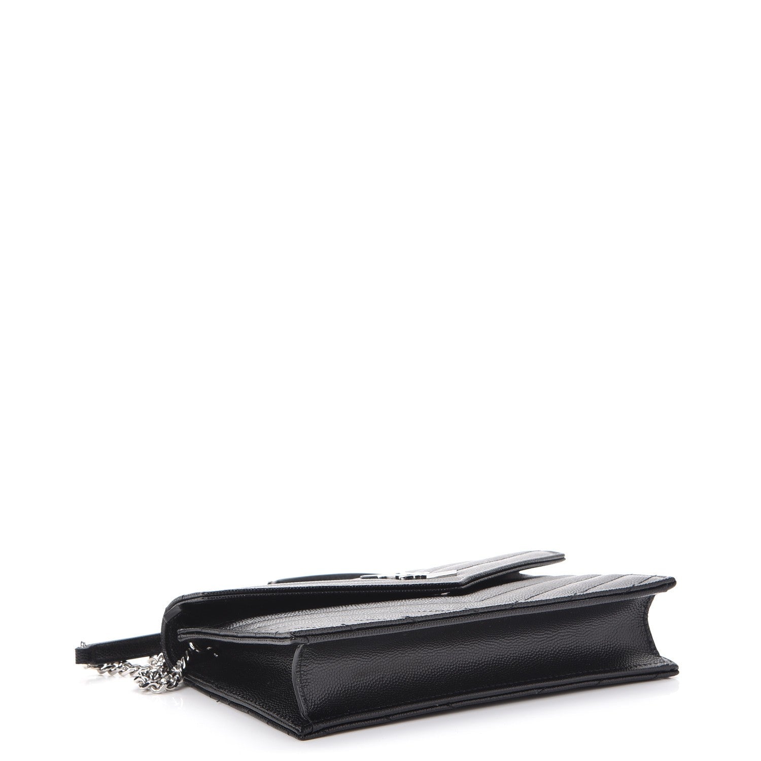Saint Laurent Grain De Poudre Matelasse Chevron Monogram Envelope Chain Wallet Black 4 of 8