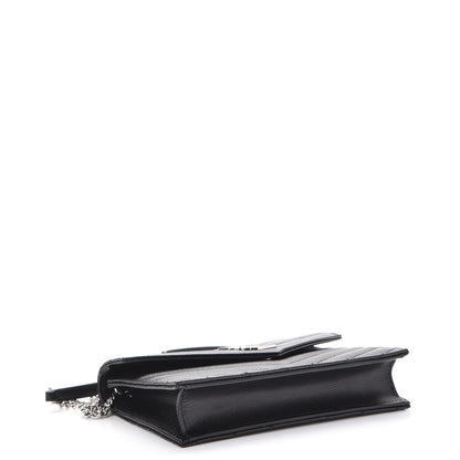 Saint Laurent Grain De Poudre Matelasse Chevron Monogram Envelope Chain Wallet Black 4 of 8