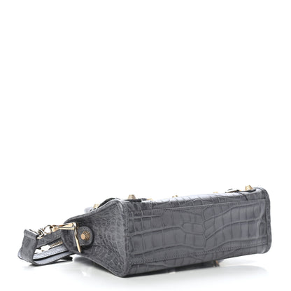 Balenciaga Calfskin Crocodile Embossed Giant 12 Gold Hardware Mini City Gris Beton 4 of 8