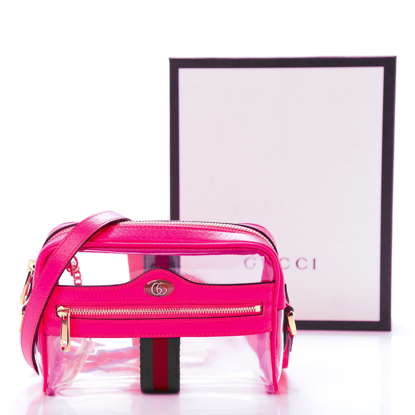 Vinyl Web Mini Ophidia Transparent Shoulder Bag Fluorescent Fuchsia