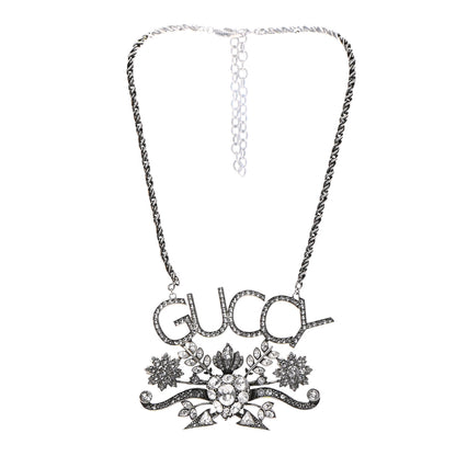 Gucci Metal Crystal Guccy Necklace Aged Silver 3 of 7