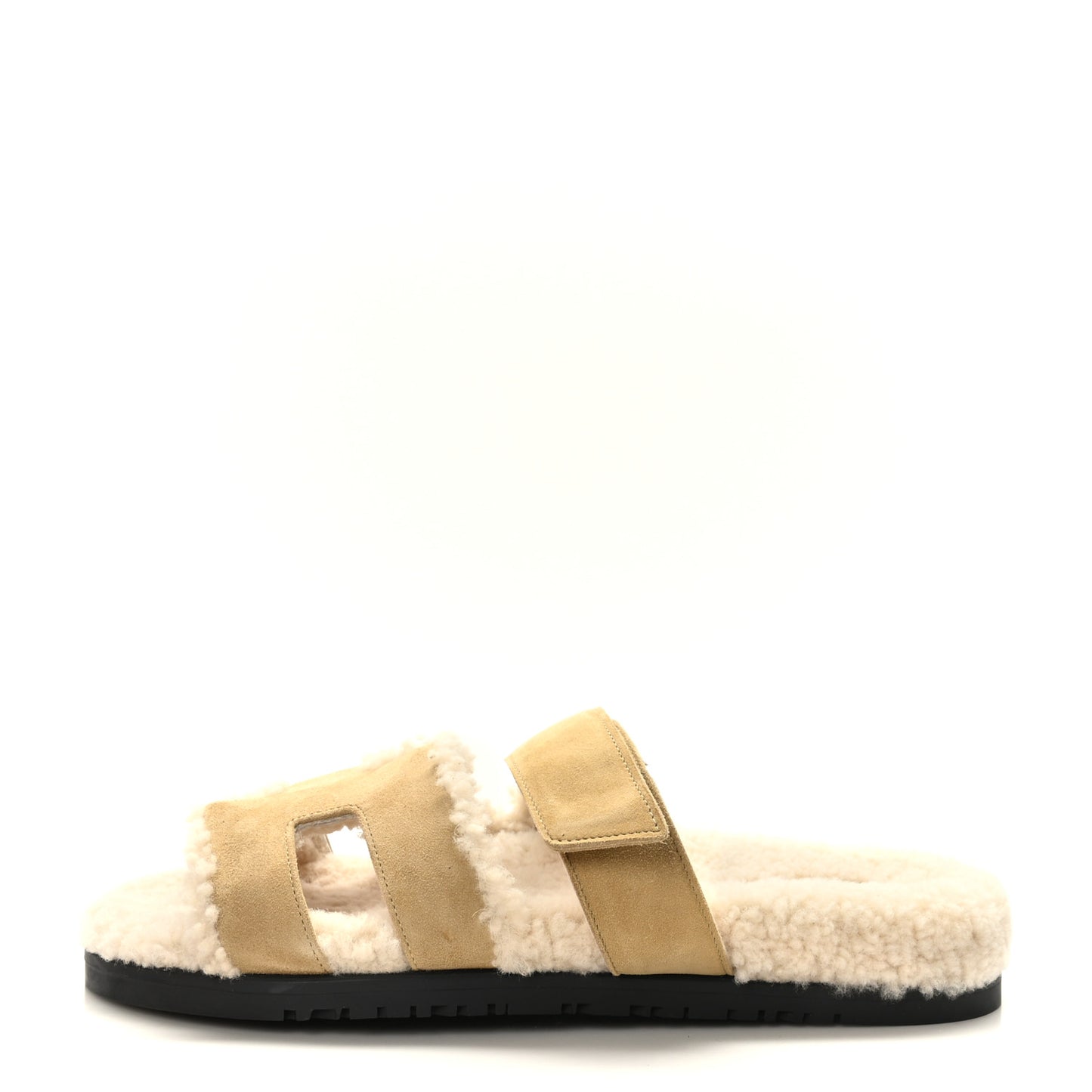 Suede Goatskin Woolskin Womens Chypre Sandals 37.5 Beige Albatre