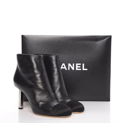 Chanel Lambskin Satin Cap Toe Ankle Boots 39 Black 10 of 10