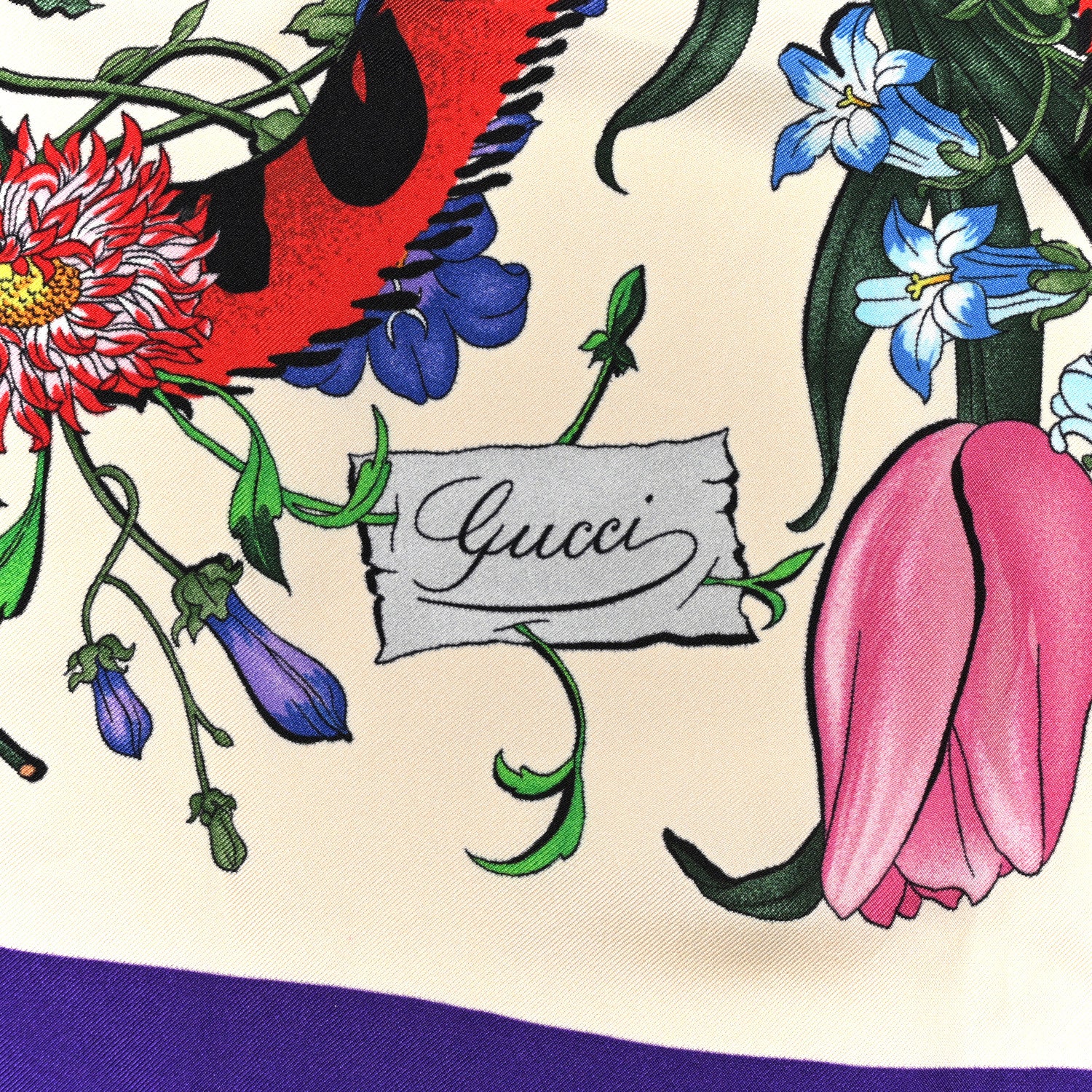 Gucci Silk Floral Tiger Scarf Purple Multicolor 3 of 3