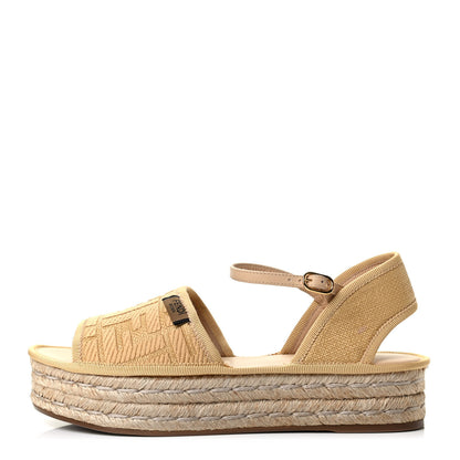 Fendi Raffia FF Embroidered Espadrille Platform Sandals 36 Natural 1 of 8