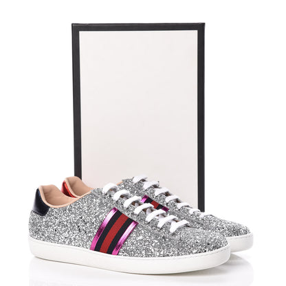 Gucci Glitter Web Ace Sneakers 42 Silver 9 of 9