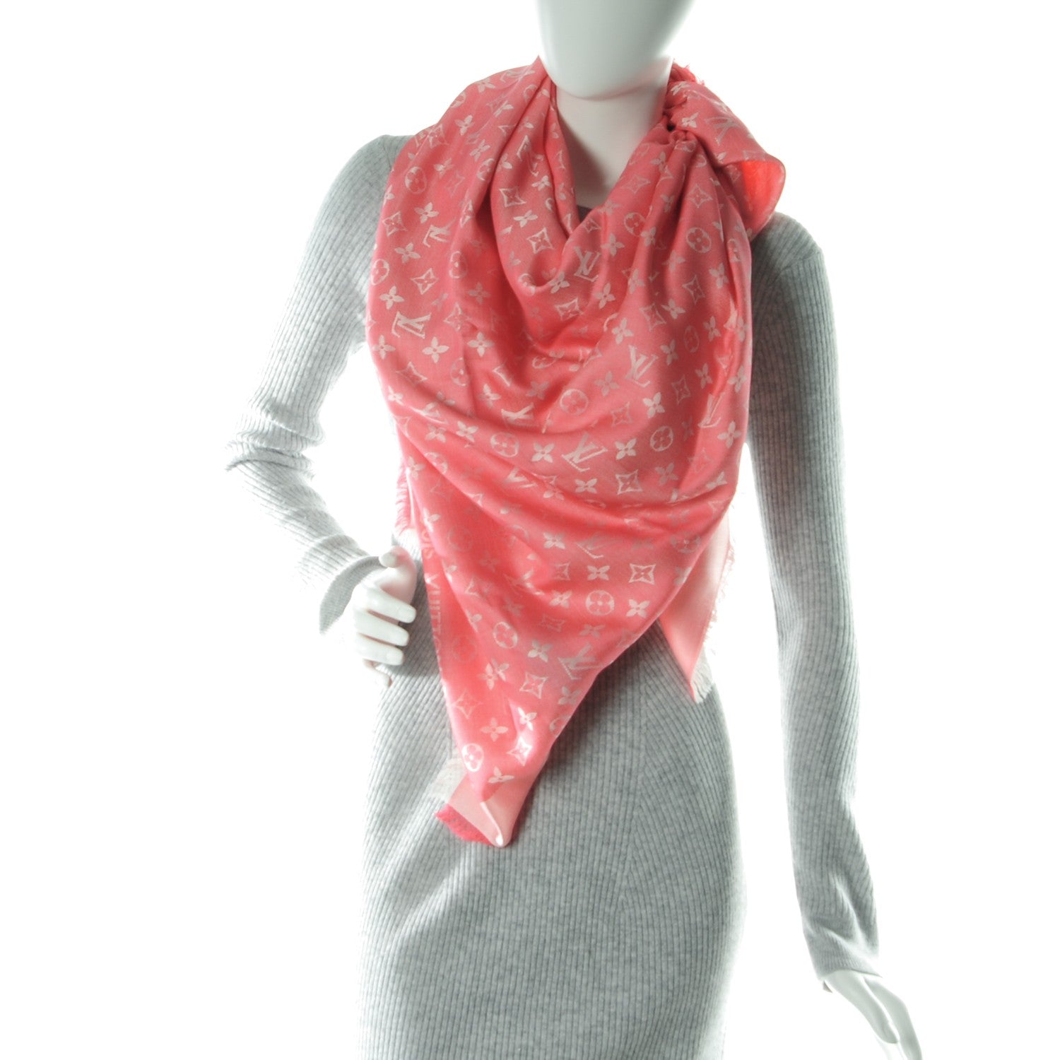 Louis Vuitton Silk Wool Monogram Denim Shawl Pivoine 2 of 5