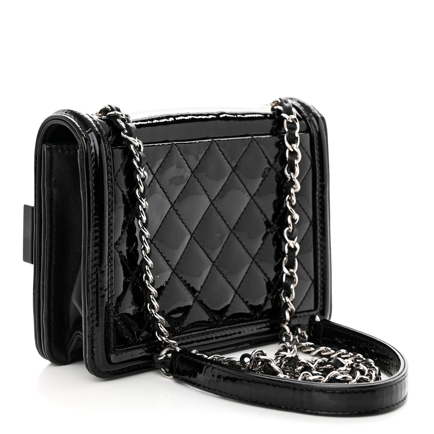 Chanel Plexiglass Patent Mini Striped Boy Brick Flap Black White 2 of 11