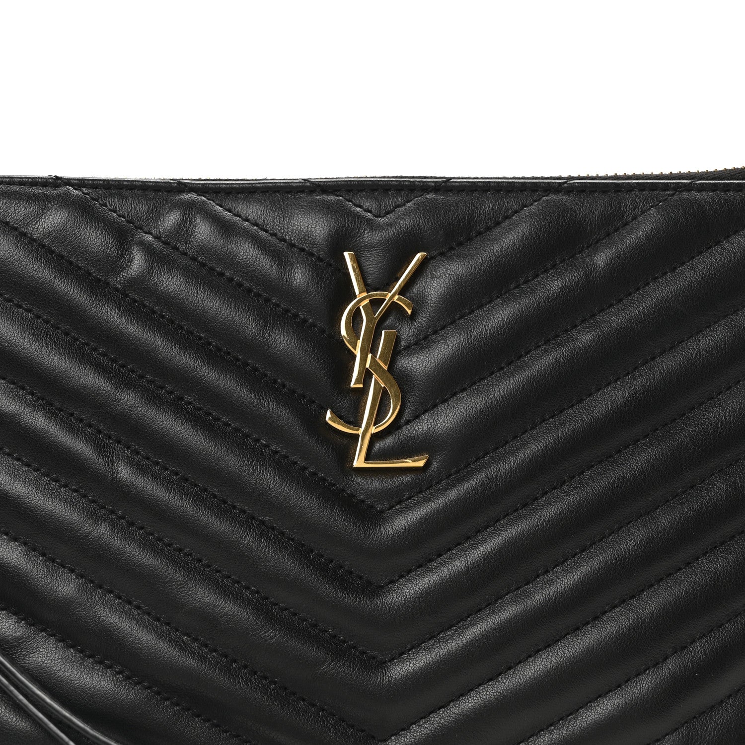 Saint Laurent Calfskin Matelasse Chevron Monogram A5 Wristlet Black 8 of 10