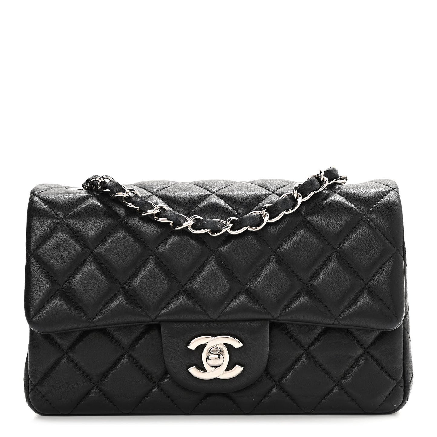 Lambskin Quilted Mini Rectangular Flap Black