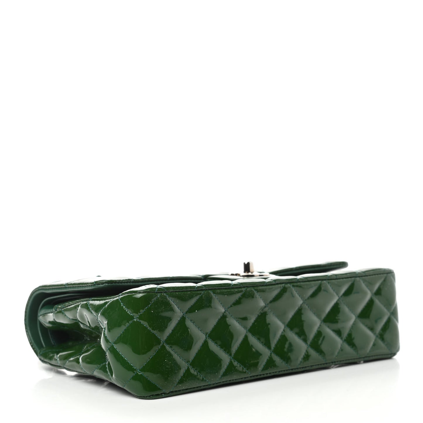 Patent Calfskin Quilted Medium Double Flap Green