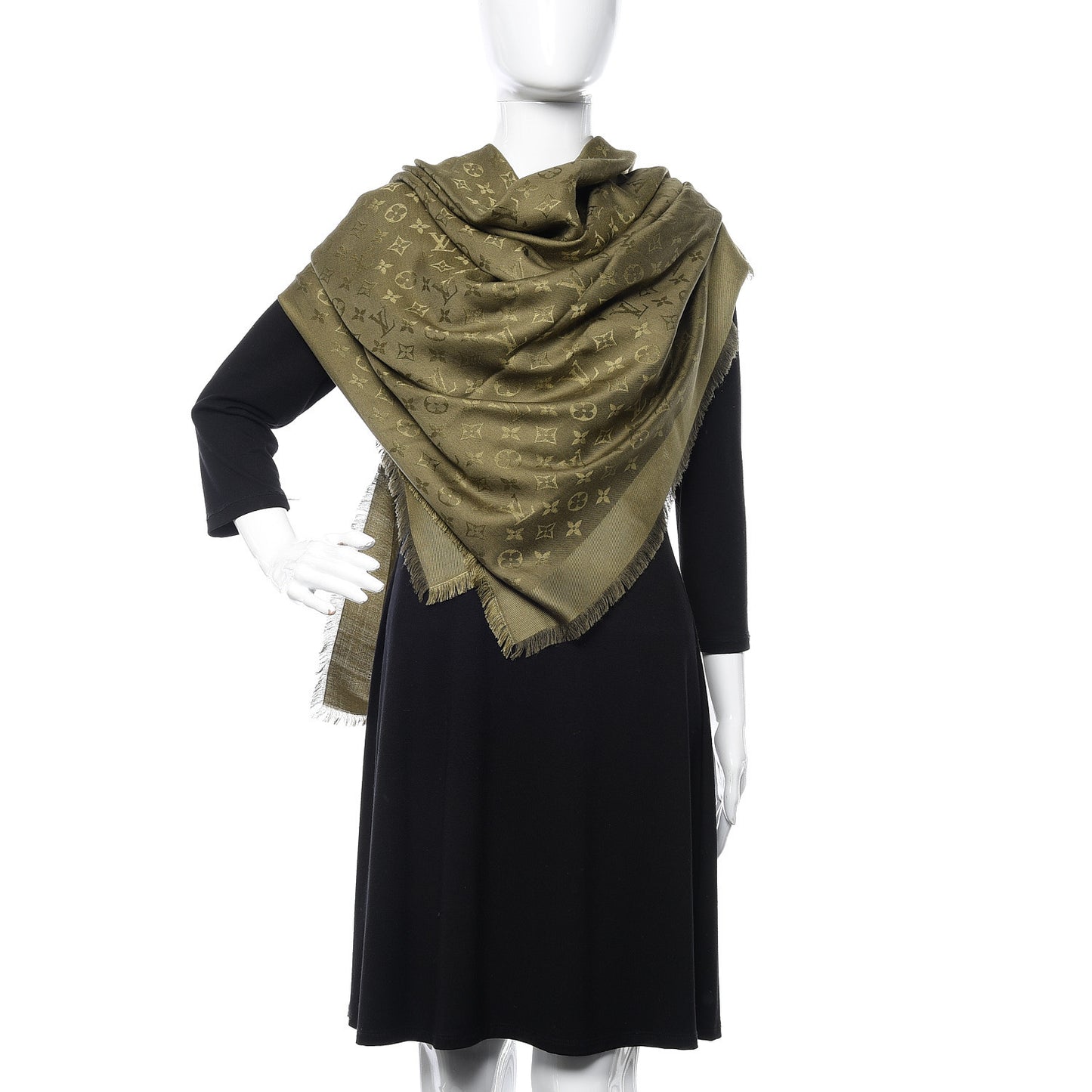 Silk Wool Monogram Shawl Kaki