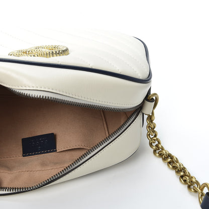 Gucci Vintage Effect Calfskin Matelasse Diagonal Small Torchon GG Marmont Chain Shoulder Bag Mystic White Blue Agata 4 of 9