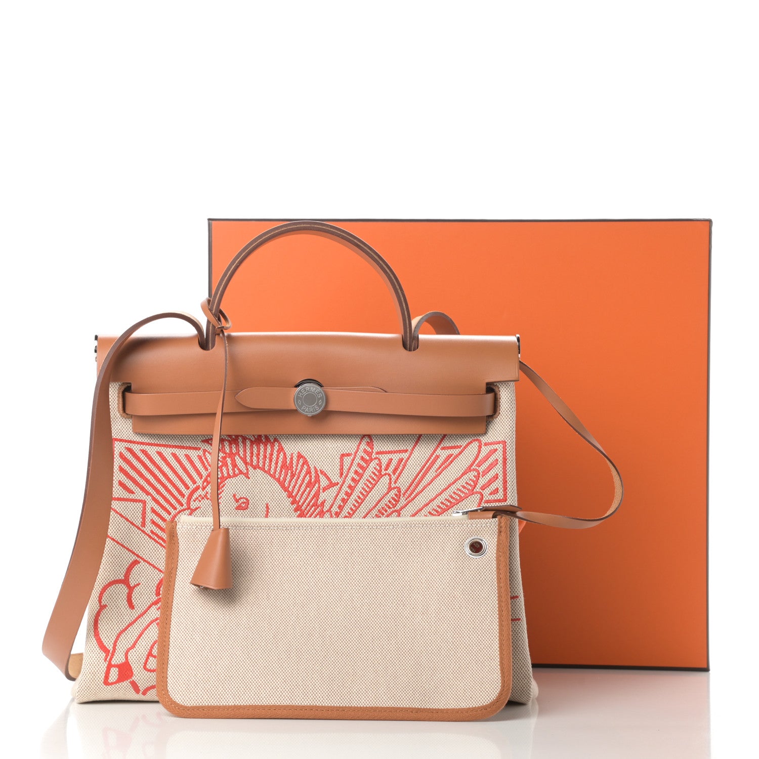 Hermes Vache Hunter Toile Pegase Pop Herbag Zip Retourne 31 PM Capucine Ecru 12 of 12