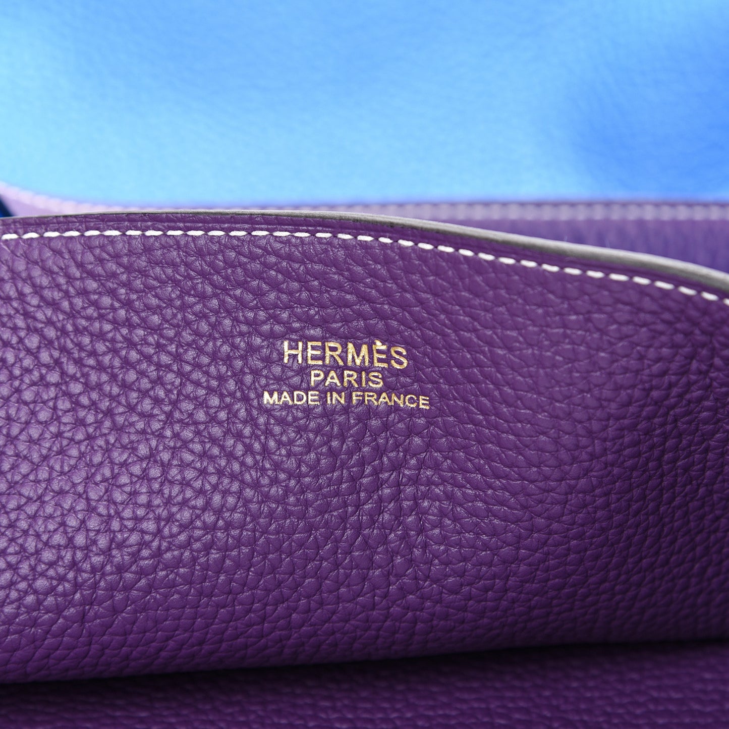 Taurillon Clemence Double Sens 45 Reversible Tote Bleu Zanzibar Ultraviolet