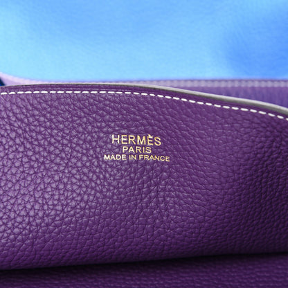 Hermes Taurillon Clemence Double Sens 45 Reversible Tote Bleu Zanzibar Ultraviolet 8 of 16