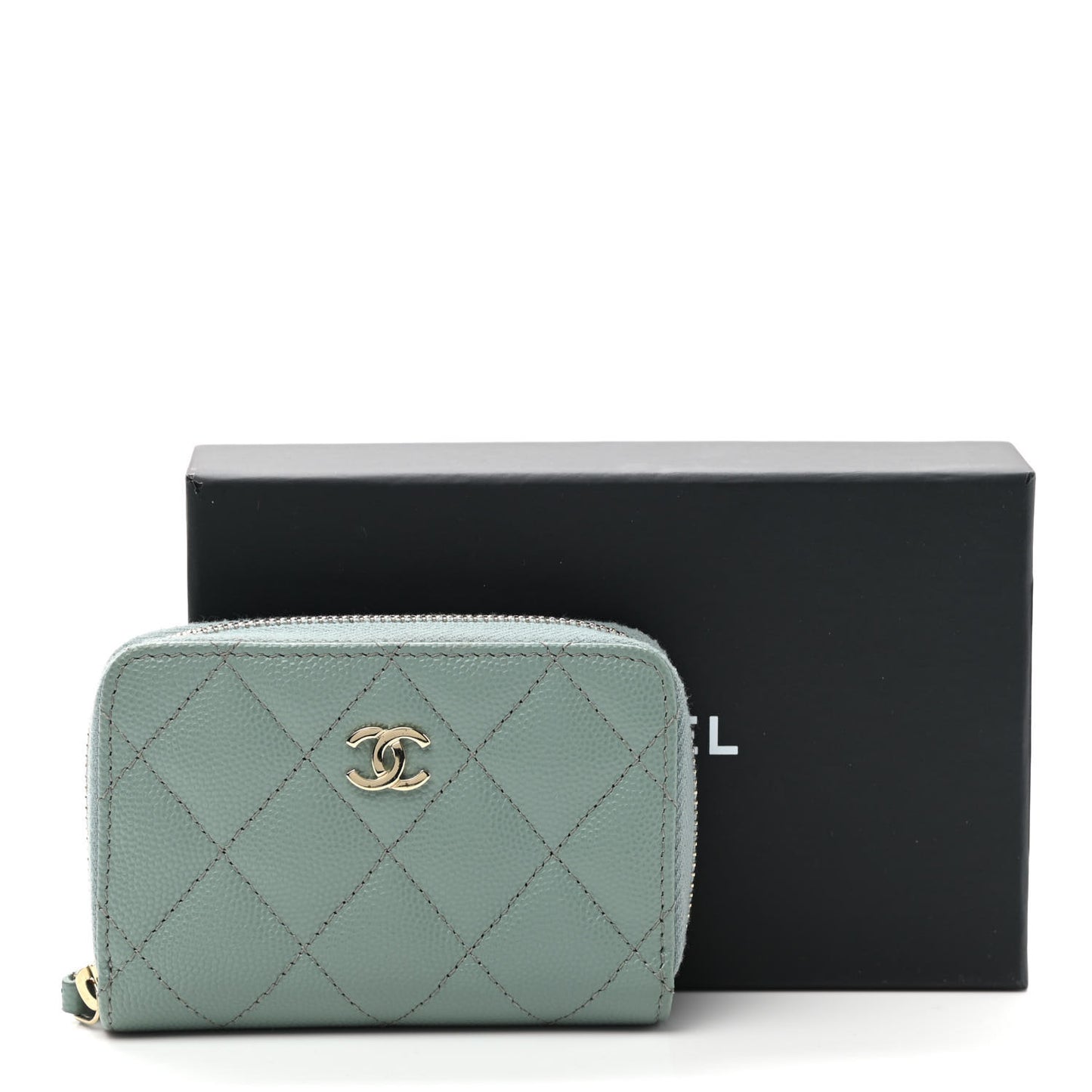 Caviar Quilted Zip Around Coin Purse Wallet Dark Green