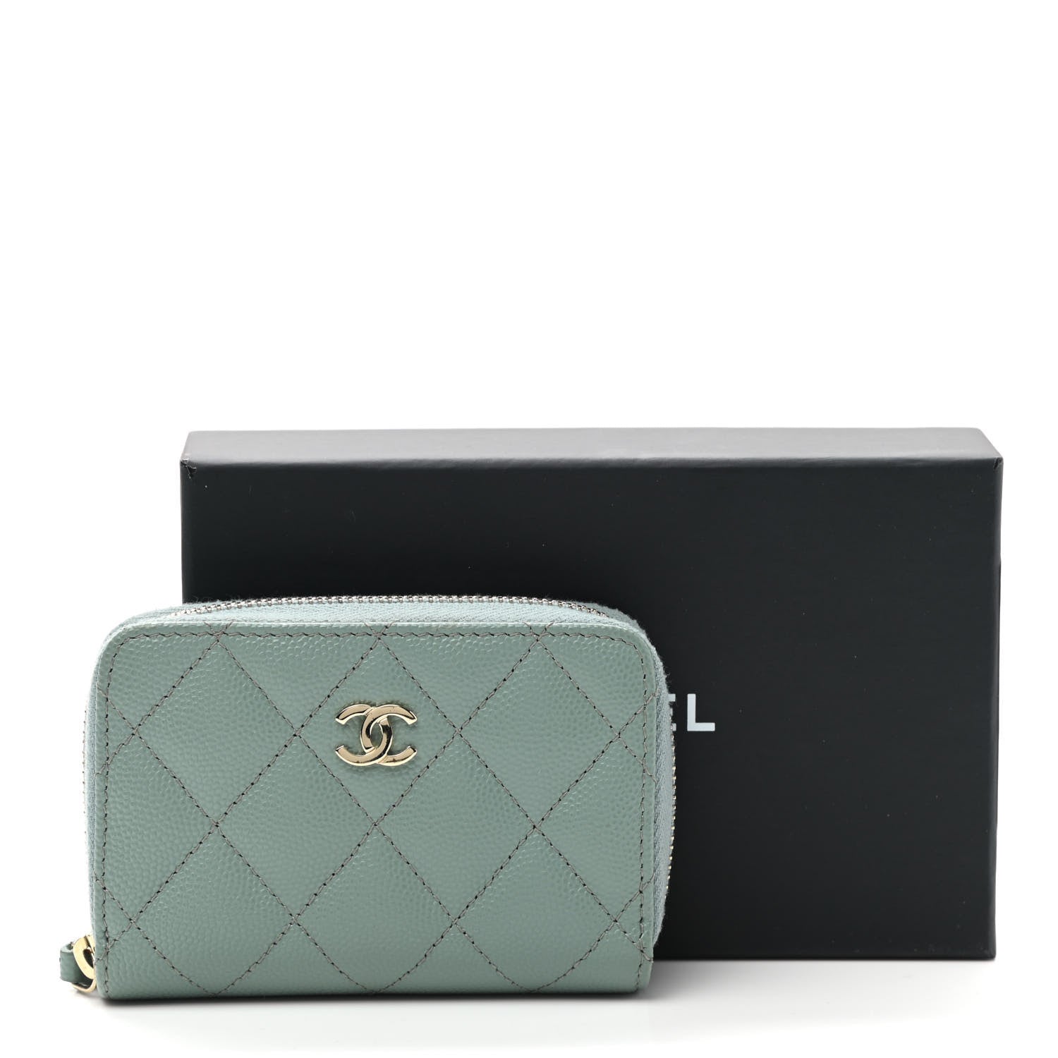 Chanel Caviar Quilted Zip Around Coin Purse Wallet Dark Green 8 of 8