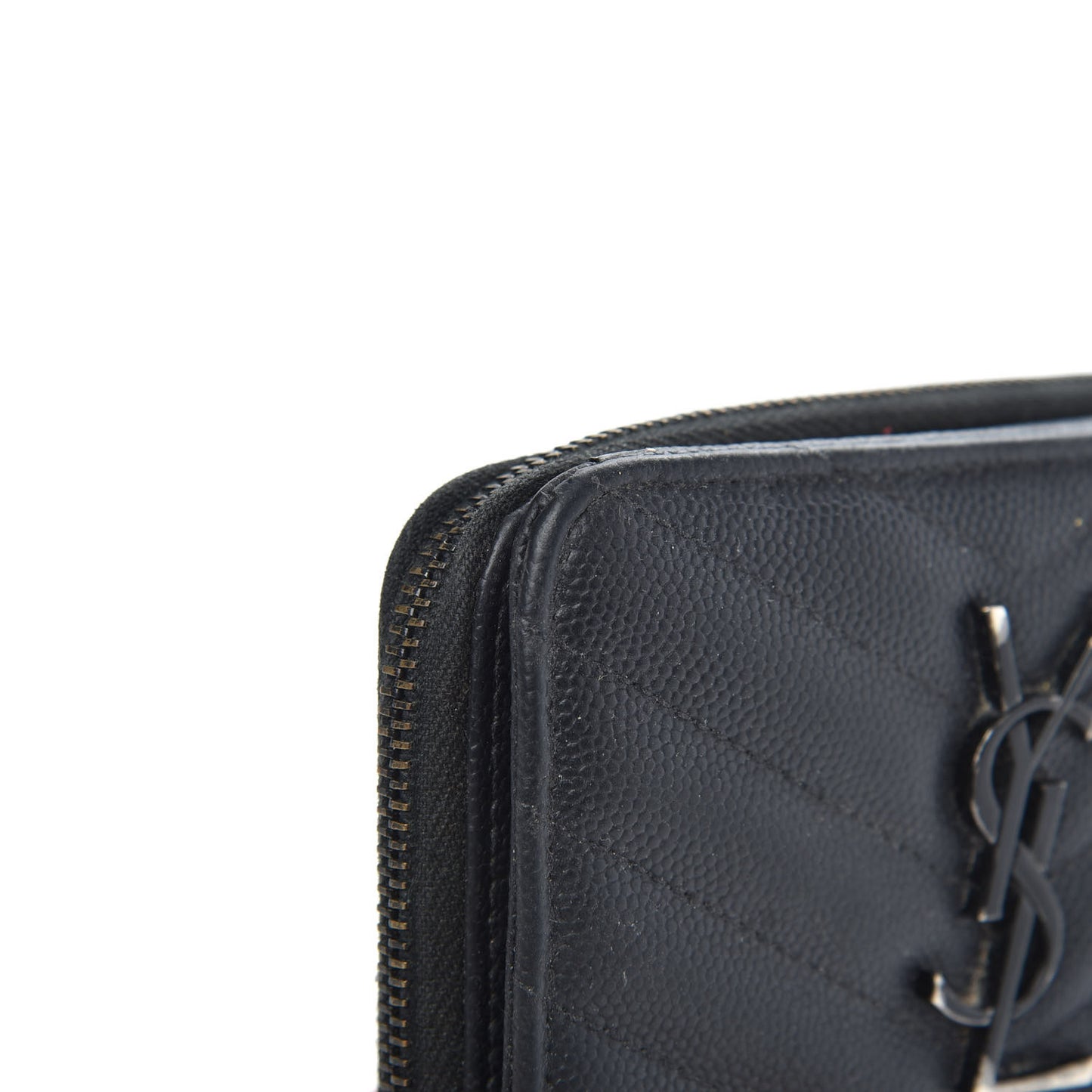 Grain De Poudre Matelasse Chevron Monogram Compact Zip Around Wallet Black