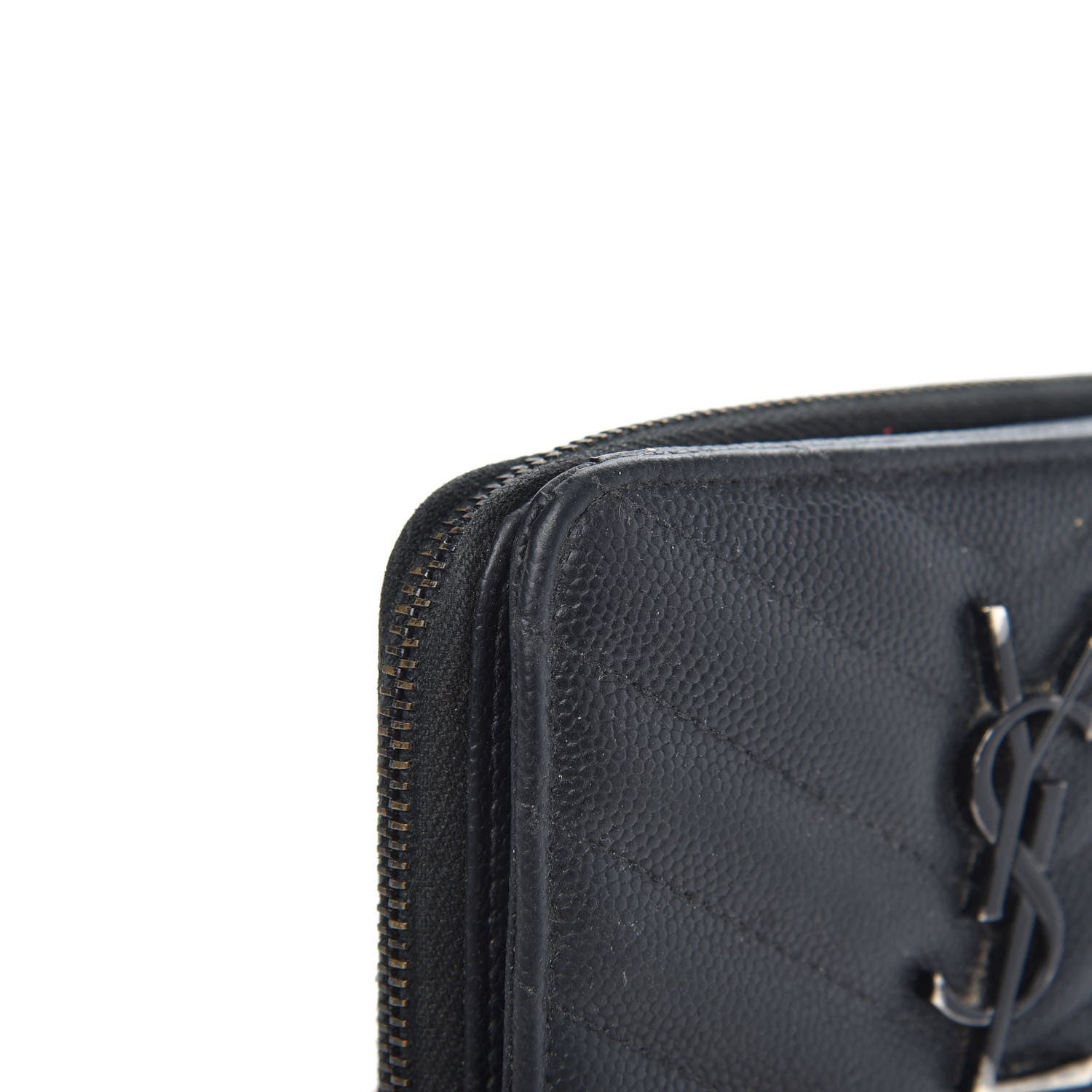 Saint Laurent Grain De Poudre Matelasse Chevron Monogram Compact Zip Around Wallet Black 8 of 11