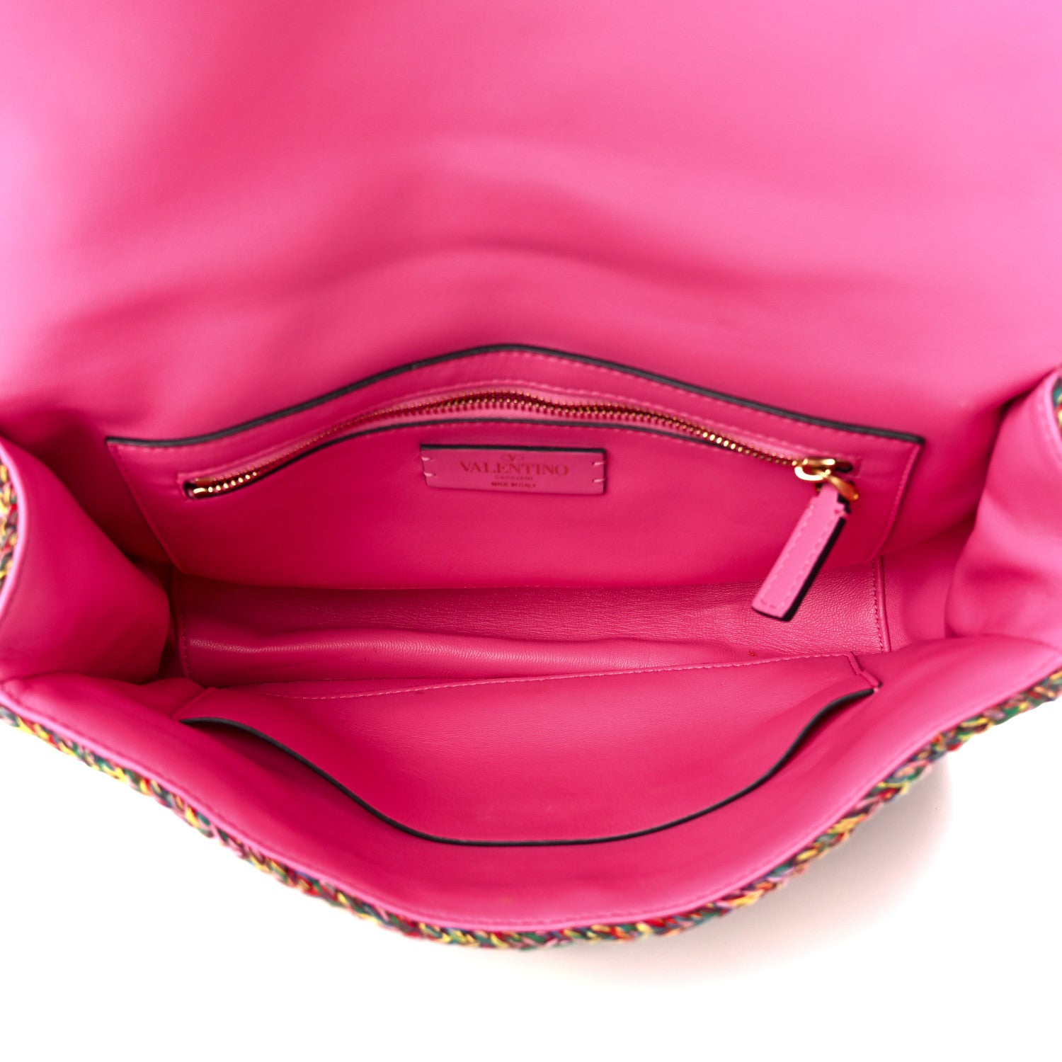 Valentino Garavani Wool Woven Large Roman Stud Shoulder Bag Multicolor Feminine Pink 5 of 10