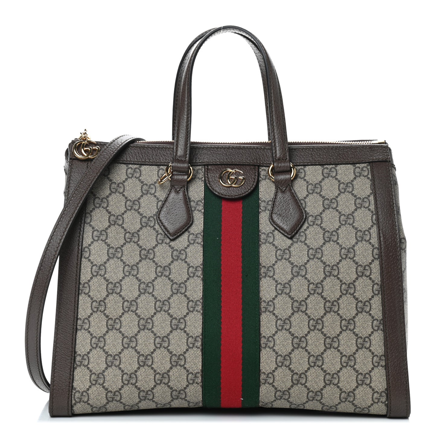 GG Supreme Monogram Web Medium Ophidia Tote Bag Brown