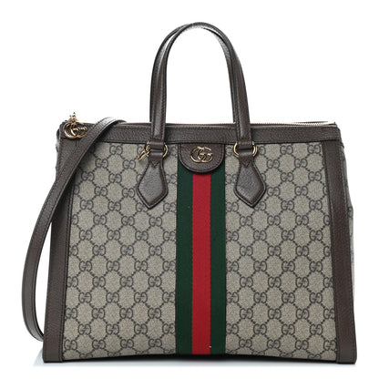 Gucci GG Supreme Monogram Web Medium Ophidia Tote Bag Brown 1 of 5