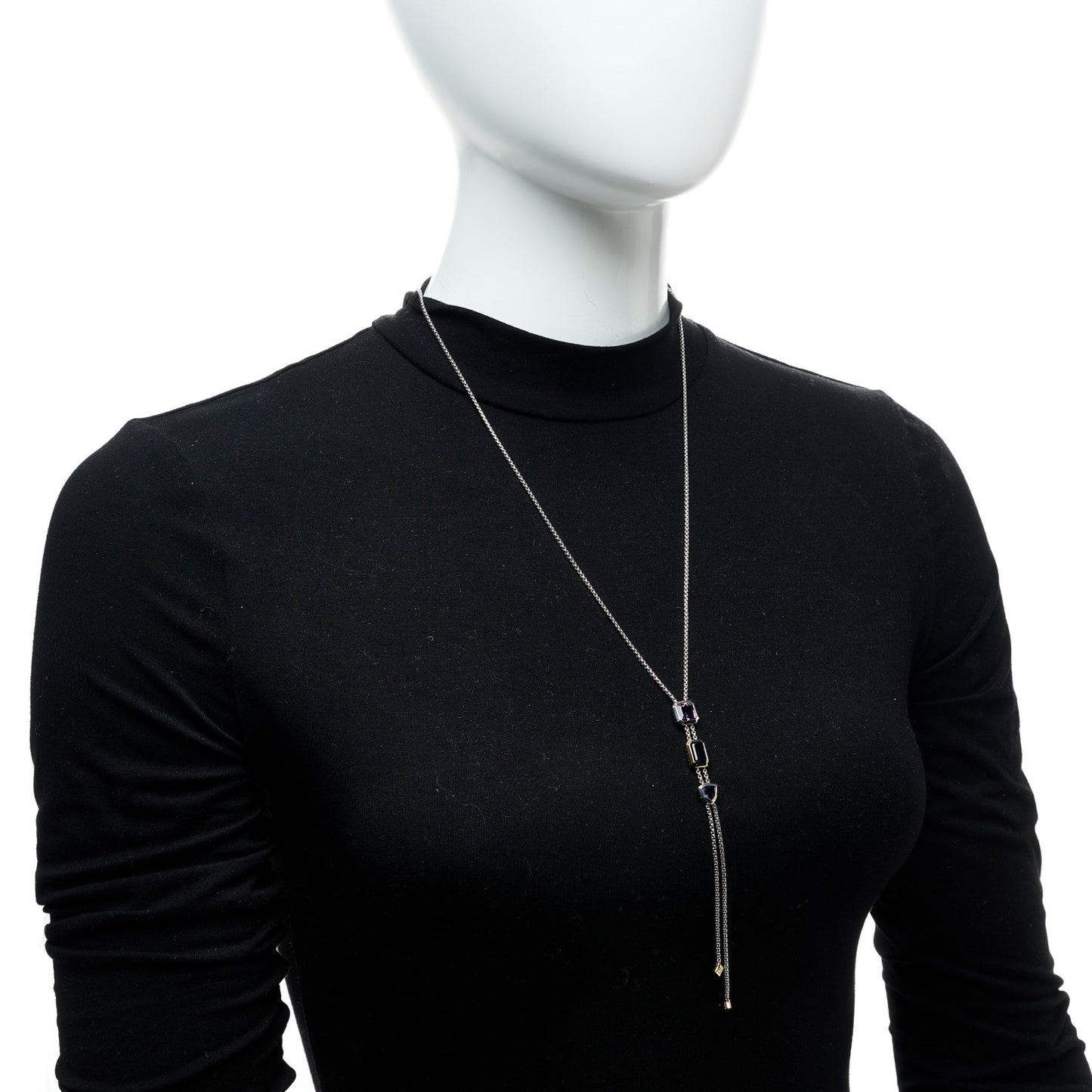 Sterling Silver 18K Yellow Gold Diamond Amethyst Hampton Blue Topaz Iolite Novella Y Necklace