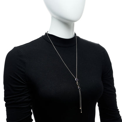 David Yurman Sterling Silver 18K Yellow Gold Diamond Amethyst Hampton Blue Topaz Iolite Novella Y Necklace 2 of 5