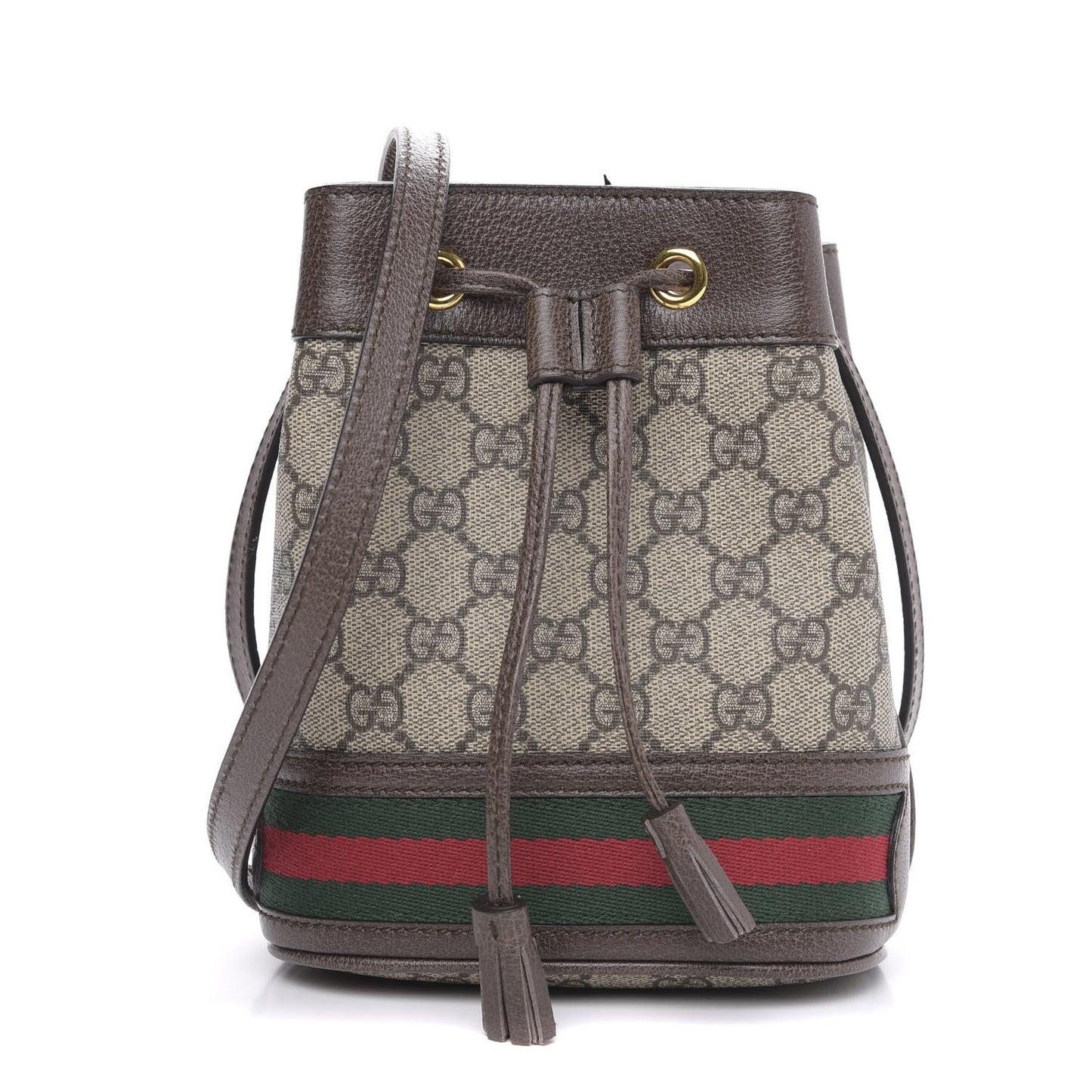 GG Supreme Monogram Web Mini Ophidia Bucket Bag Brown