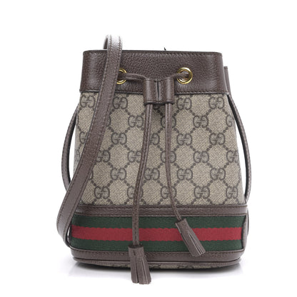 Gucci GG Supreme Monogram Web Mini Ophidia Bucket Bag Brown 1 of 10