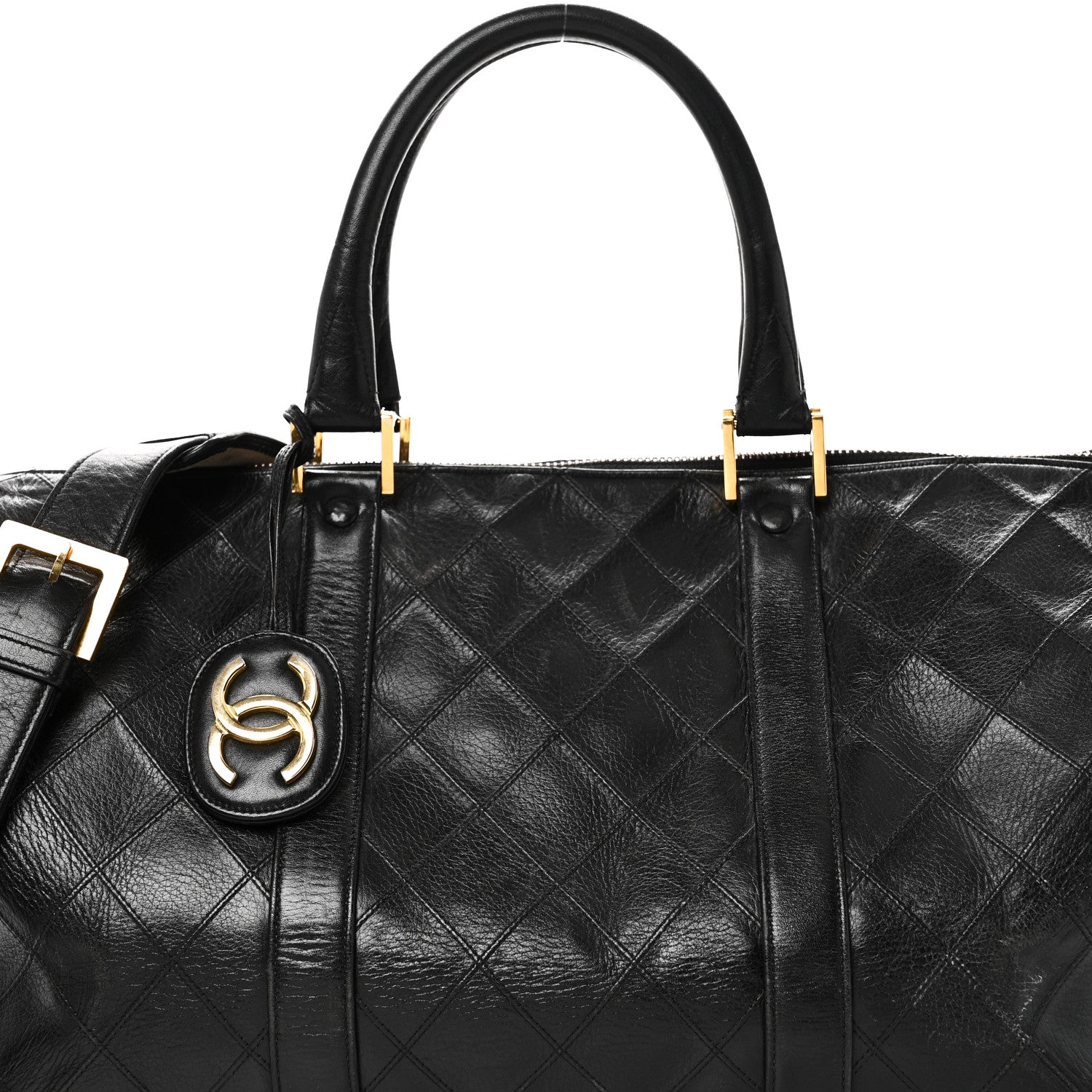 Chanel Calfskin Stitched Duffle Travel Bag Black 7 of 16