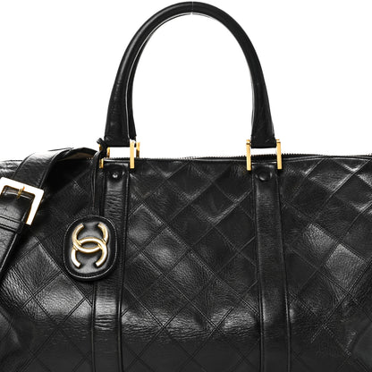 Chanel Calfskin Stitched Duffle Travel Bag Black 7 of 16