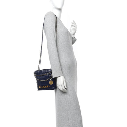 Chanel Shiny Calfskin Quilted Mini Chanel 22 Navy Blue 2 of 10
