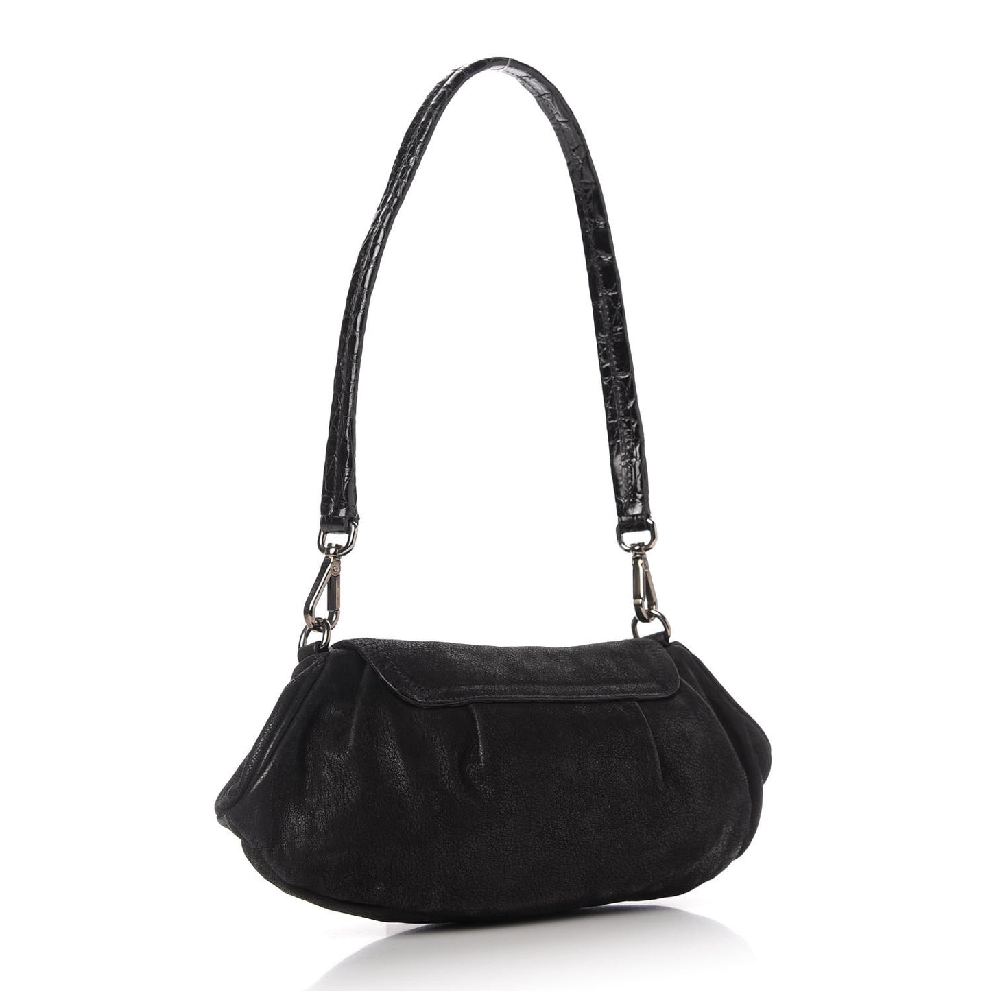 Camosciato Crocodile Crystal Shoulder Bag Black